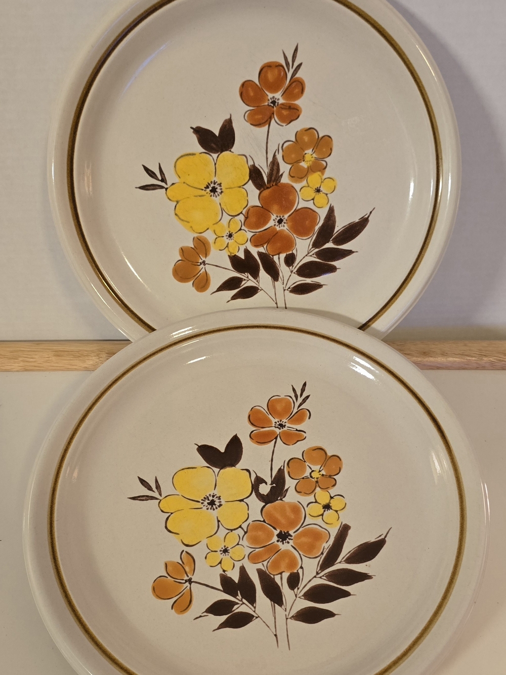 Vintage De Ville Jon Paul Fall Flowers 302 Stoneware Dinner Plates- Set of 2 11"